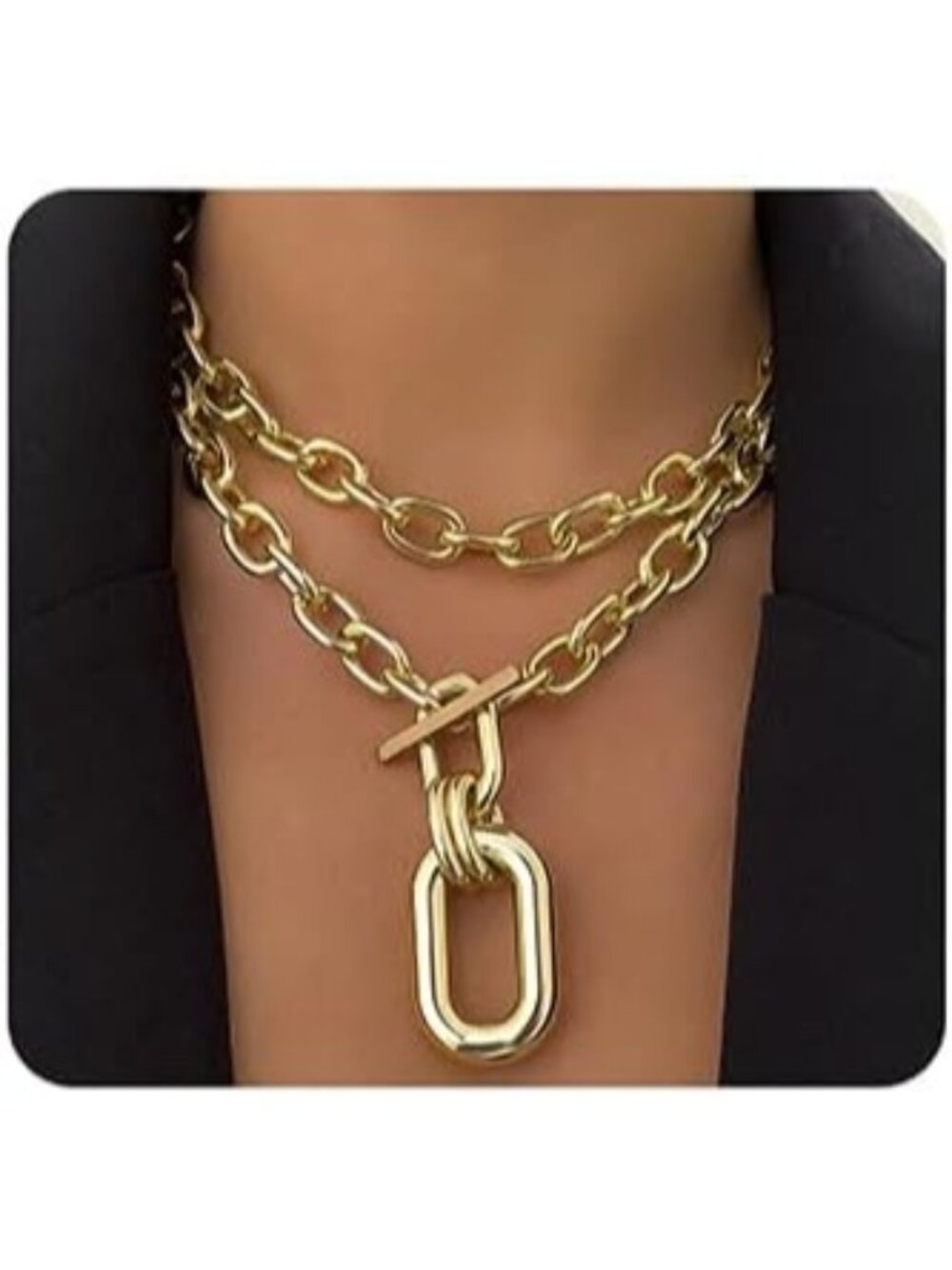 Women's Gold Layered Necklaces Chunky Chain Toggle Statement Choker Classic